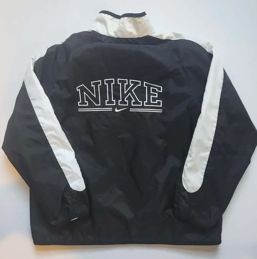Vintage Nike 90s Full Zip Windbreaker Jacket Black White Mesh Lined Youth L 12-1